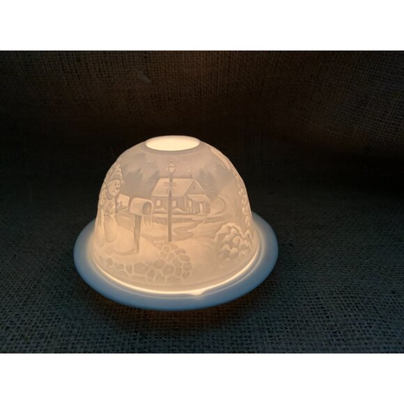Lithopane Fairy Light Snowmen Angels Christmas Winter Scene by Seagull - Picture 7 of 16